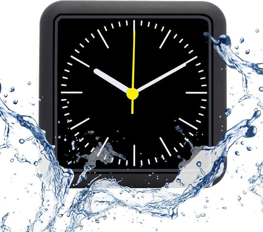 Bathroom Waterproof Wall Clock, Black Indoor Wall Clock with Suction Cup, Quartz Movement, Plastic Frame, Flexible Choice for Hanging Or Standing, Modern Silent Small Clock for Living Room and Kitchen