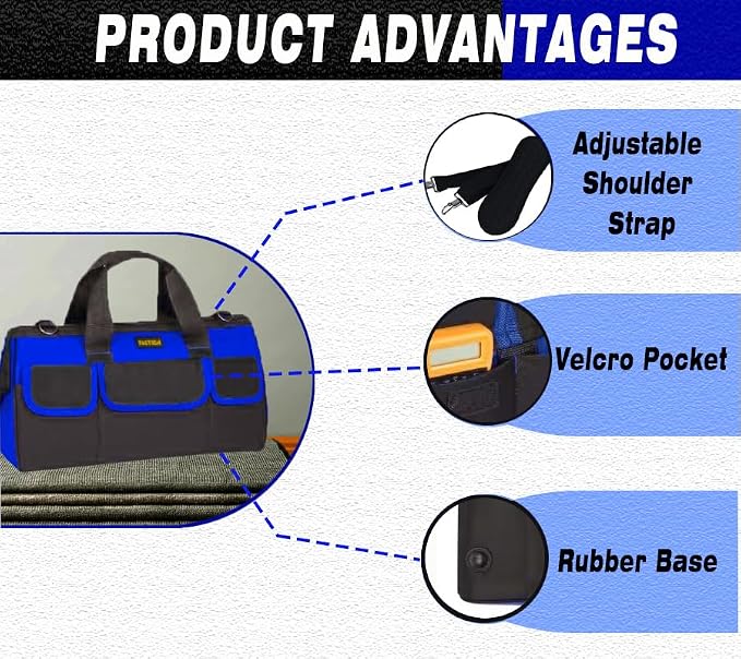 FASTECH 22in Tool Organizer With Adjustable Shoulder Strap, Waterproof Heavy Duty Bag For Men/Women, Wide Mouth For Screwdrivers, Pliers, Nut Drivers