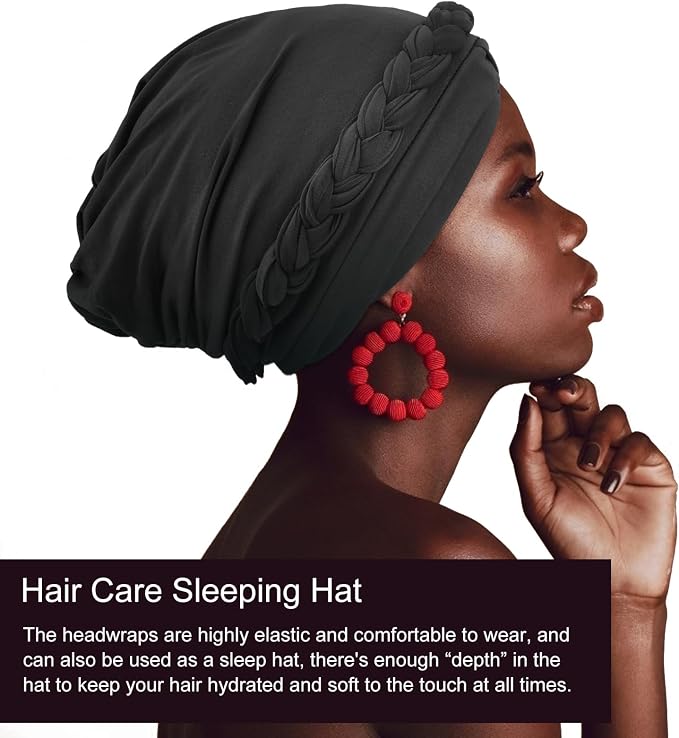 DRESHOW African Women Turban Caps Beanie Twist Headscarf Pre-Tied Twisted Braid Headwraps for Women Chemo Cancer Cap