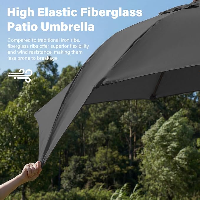 JEAREY 9FT Outdoor Patio Umbrella,Market Table Umbrella with 8 Fiberglass Ribs, Pool Umbrella with Tilt and Crank, UV Protection Lightweight & Wind-Resistant for Lawn, Garden, Deck and Backyard, Gray