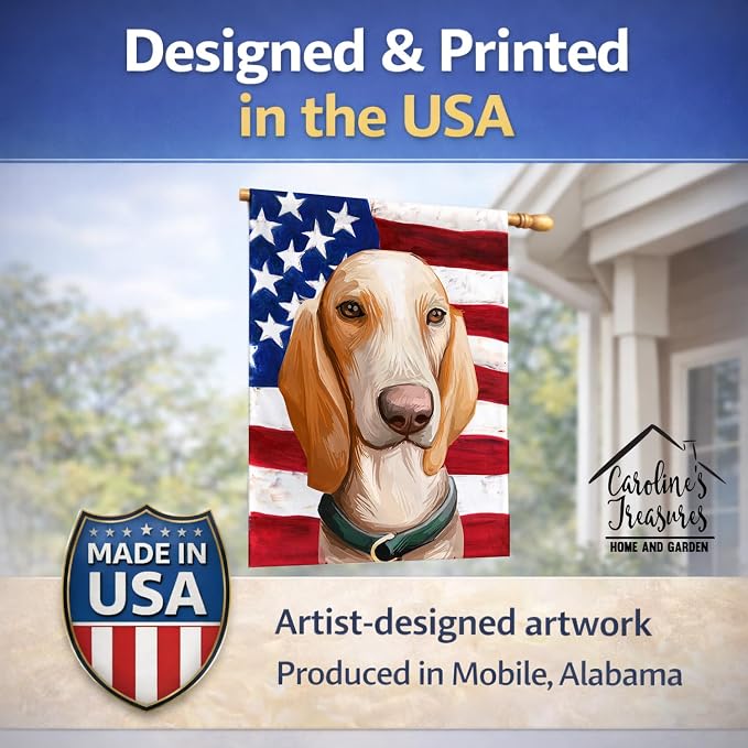 Caroline's Treasures CK6658CHF Porcelaine Dog American Flag House Flag Large Porch Sleeve Pole Decorative Outside Yard Banner Artwork Wall Hanging, Polyester, House Size, Multicolor
