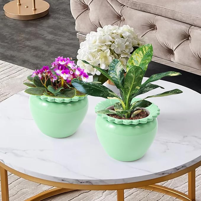 African Violet Flower Pot Ceramic Self Watering Planter Pot 6.5 * 4.6 * 4 inch Simple Plant Self Watering Pot Green Indoor Flowers High Absorption Herbaceous Flower Pots Modern
