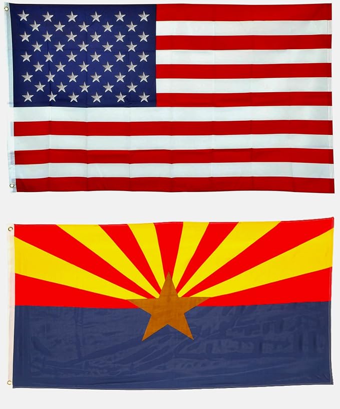 Shop72 American Flags for Outside, Set of Arizona State with 3x5 American Flag, For Outdoor and Indoor, Allegiance to USA, This Garden Banner Made Heavy Duty, US Banner, Bandera De Estados Unidos