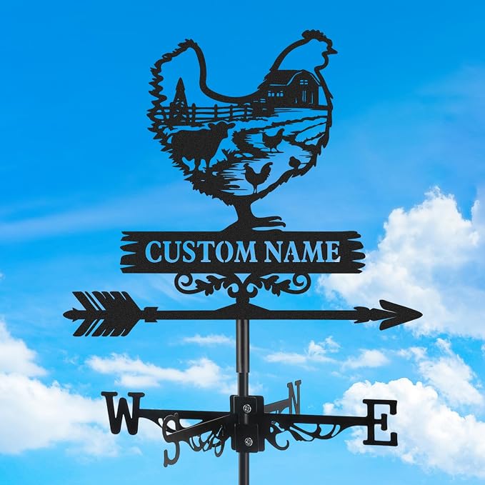 Personalized Metal Weather Vane, Custom Name Weathervane, Chicken Coop Signs, Weather Vanes for Outside, Wind Vanes for Farmhouse Yard Shed Decor, Housewarming Gifts Color01