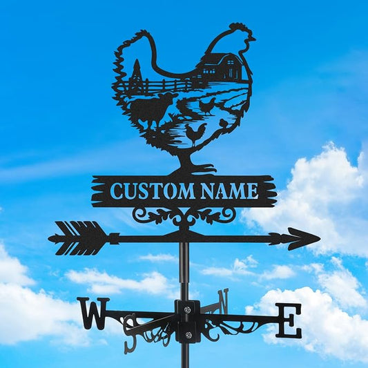 Personalized Metal Weather Vane, Custom Name Weathervane, Chicken Coop Signs, Weather Vanes for Outside, Wind Vanes for Farmhouse Yard Shed Decor, Housewarming Gifts Color01
