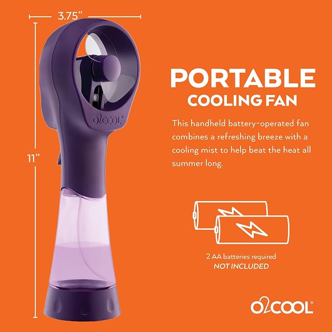 O2COOL 2 Pack Elite Battery Powered Handheld Water Misting Fans (Purple)