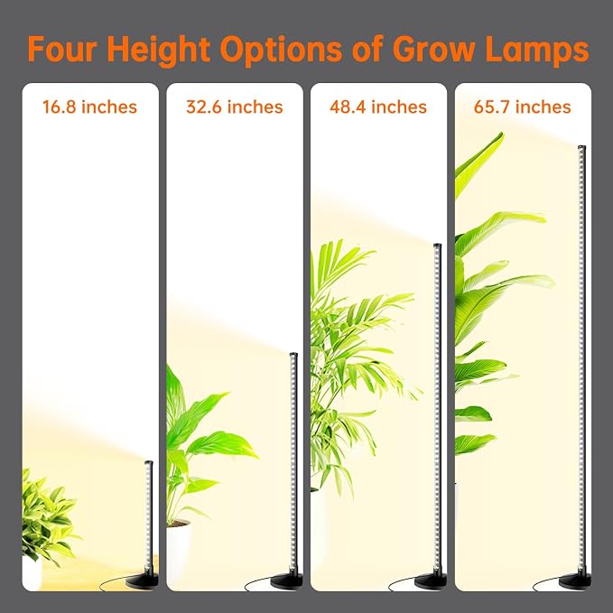 Bstrip Standing Grow Light for Indoor Plants, Vertical Grow Light with 3 Light Modes, Wide Illumination and Dimmable, T10 Full Spectrum Grow Lights, 16in-65in Adjustable Height & Auto Timer