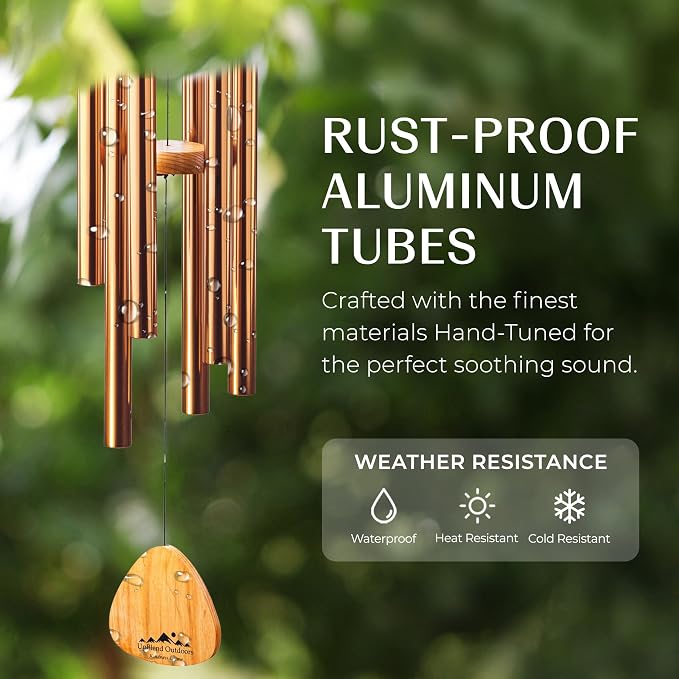 Bronze Wind Chimes for Outside Deep Tone, 29 Inch Hand Tuned B Major Pentatonic Soprano Wind Chime with Decorative Kindness Stone, Outdoor Garden Patio Porch Decor, Meaningful Sympathy Memorial Gift