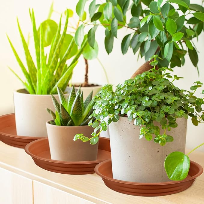 12 Pcs 12 Inch Plastic Plant Saucer Thicker Plastic Heavy Duty Round Flower Pot Saucers Water Planter Tray for Indoor Outdoor Plant Pots, Terracotta Color