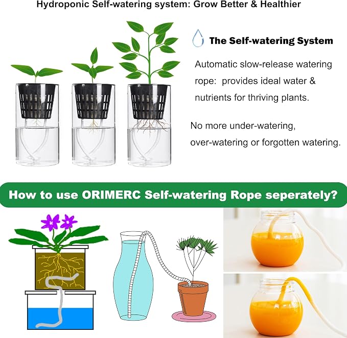 ORIMERC Leca Clay Pebbles for Plants Hydroponic Come with 2 inch Net Pots 12 Pack, Self Watering Rope & Plant Labels, Clay Balls for Plants Growing Aquaponics Orchid Drainage Terrarium