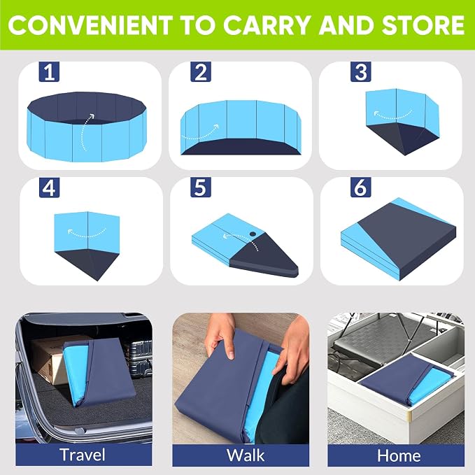 Dog Pool, Foldable Pet Swimming Pool with 6mm High-Strength PP Board, Hard Plastic Collapsible Doggy Pools for Small Dogs Kitty Duck, Non-Slip Doggie Bathtub Quick to Set Up and Drainage Hole, 48.2"