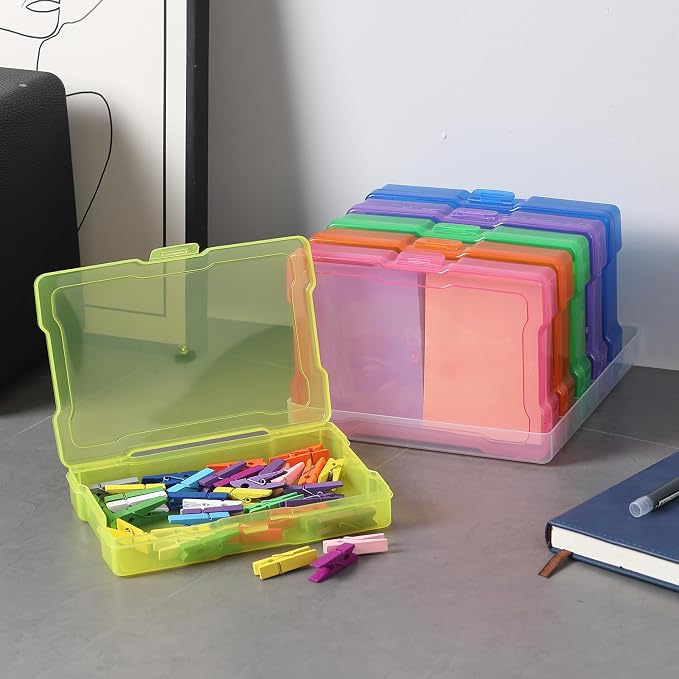 novelinks 6 Pcs 4"x6" Plastic Photo Storage Boxes with Tray (Color 1Pack) | Photo Organizers and Storage, Task Boxes for Special Education, Flash Card Holder, 4x6 Index Card Holder, Picture Boxes