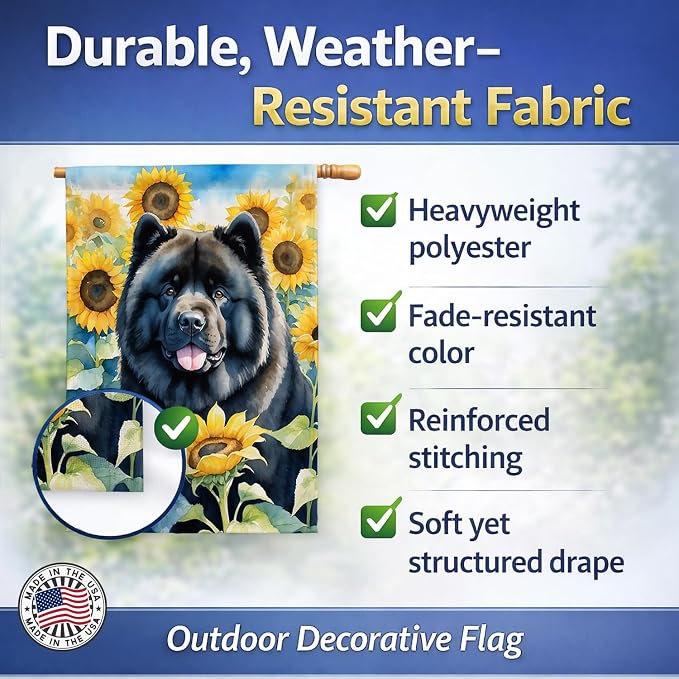 Caroline's Treasures DAC6054CHF Chow Chow in Sunflowers House Flag Large Porch Sleeve Pole Decorative Outside Yard Banner Artwork Wall Hanging, Polyester, House Size, Multicolor