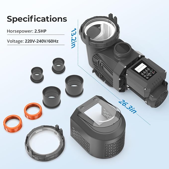 2.5HP Energy Efficient Variable Speed Pool Pump for Inground Pools 220v | Permanent Magnet Motor for Energy Savings, up to 10567 GPH High Flow, Quiet Self-Priming Pump with Timer and Filter Basket