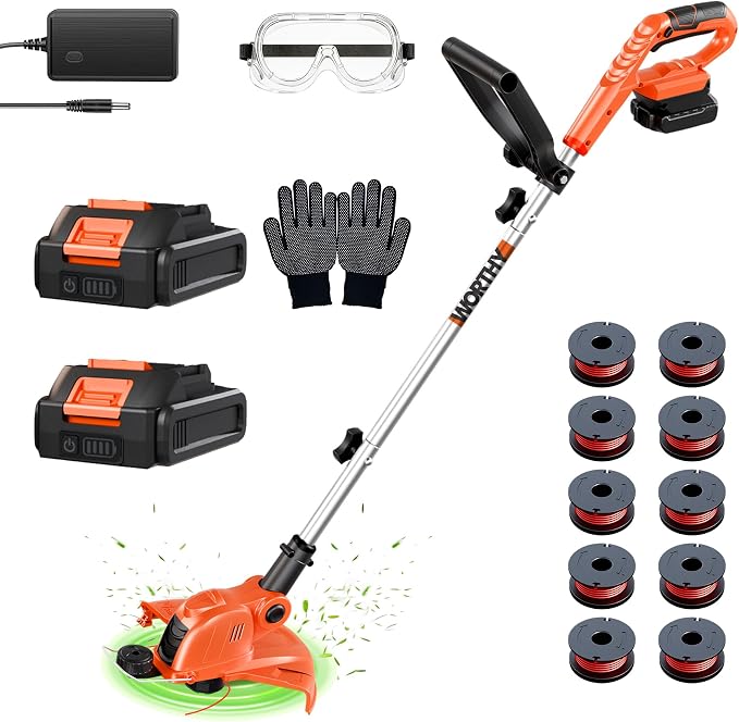 21V Weed Wacker Weed Eater: Electric String Trimmer & Edger 2in1 Lawn Tool Battery Powered - 12 Inch Grass Cutter with 2Pack 2000mAh Batteries & Charger - Cordless Lightweight for Small Yard Garden