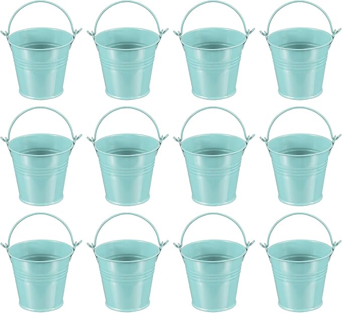 PATIKIL 2.7"x2.3" Small Metal Buckets with Handle, 12 Pcs Mini Galvanized Bucket Colorful Easter Buckets for Crafts Party Favors Decoration, Light Blue