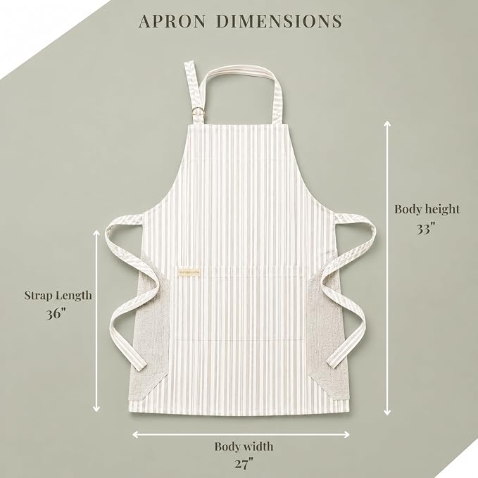 100% Cotton Kitchen Apron with 2 Pockets – Adjustable Chef Apron for Cooking Baking BBQ – Unisex Apron