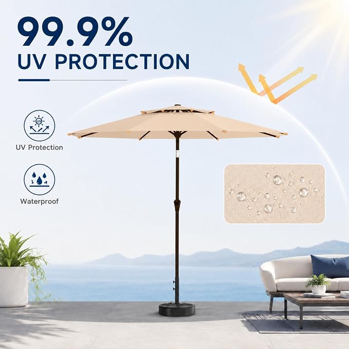 10FT Patio Umbrella, 2 Tier Outdoor Table Umbrella, Large Vented Market Umbrellas with Push Button Tilt and Crank, 8 Sturdy Ribs for Backyard, Deck, Pool, UPF50+ UV Protection