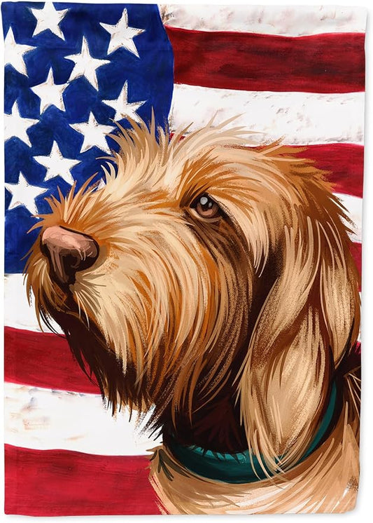 Caroline's Treasures CK6553CHF Griffon Fauve de Bretagne American Flag House Flag Large Porch Sleeve Pole Decorative Outside Yard Banner Artwork Wall Hanging, Polyester, House Size, Multicolor