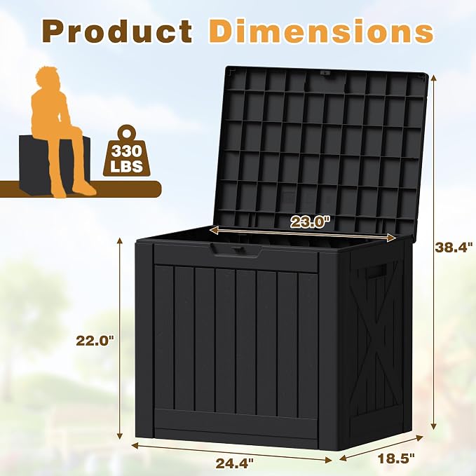 Flamaker Resin Deck Box 40 Gallon Waterproof Outdoor Indoor Storage Box Imitation Wood Resin for Patio Furniture Garden Tools and Pool (Black)