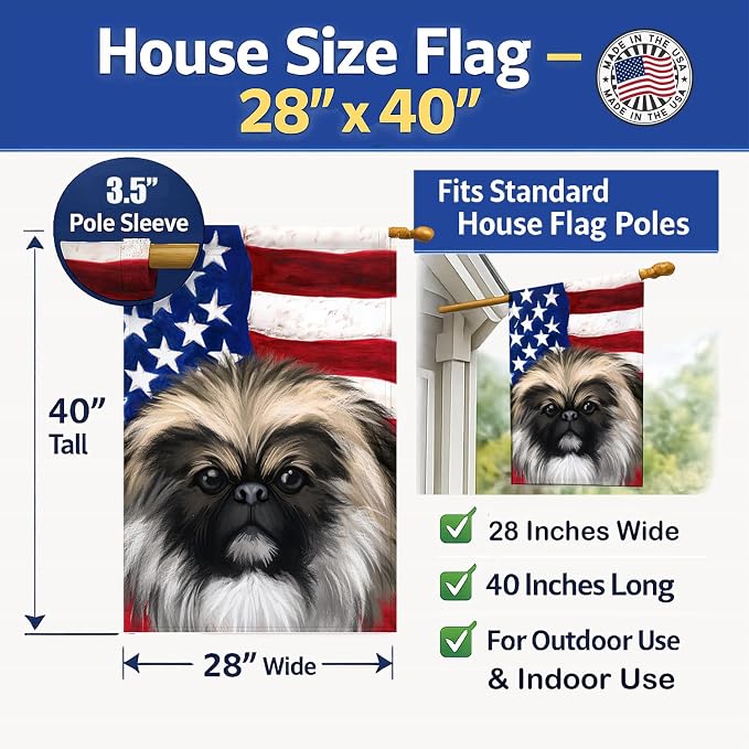 Caroline's Treasures CK6488CHF Chinese Imperial Dog American Flag House Flag Large Porch Sleeve Pole Decorative Outside Yard Banner Artwork Wall Hanging, Polyester, House Size, Multicolor