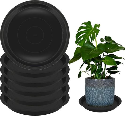 6 Pack 10 Inch Round Plant Saucers for Less 8 Inch Pot Indoors Outdoors Plant Trays for Pots Planter Saucer Plastic Drip Tray Planter Water Tray(Black, 10"(6pcs))
