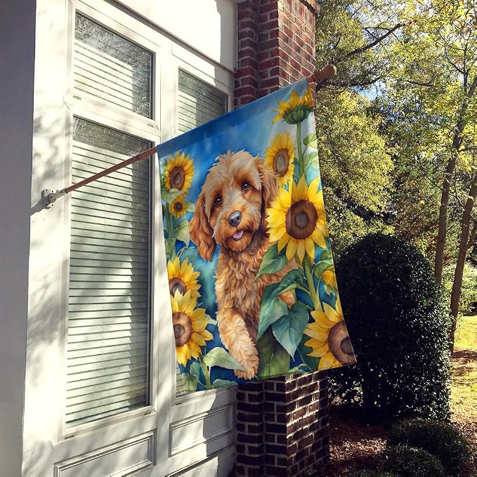 Caroline's Treasures DAC6057CHF Cockapoo in Sunflowers House Flag Large Porch Sleeve Pole Decorative Outside Yard Banner Artwork Wall Hanging, Polyester, House Size, Multicolor