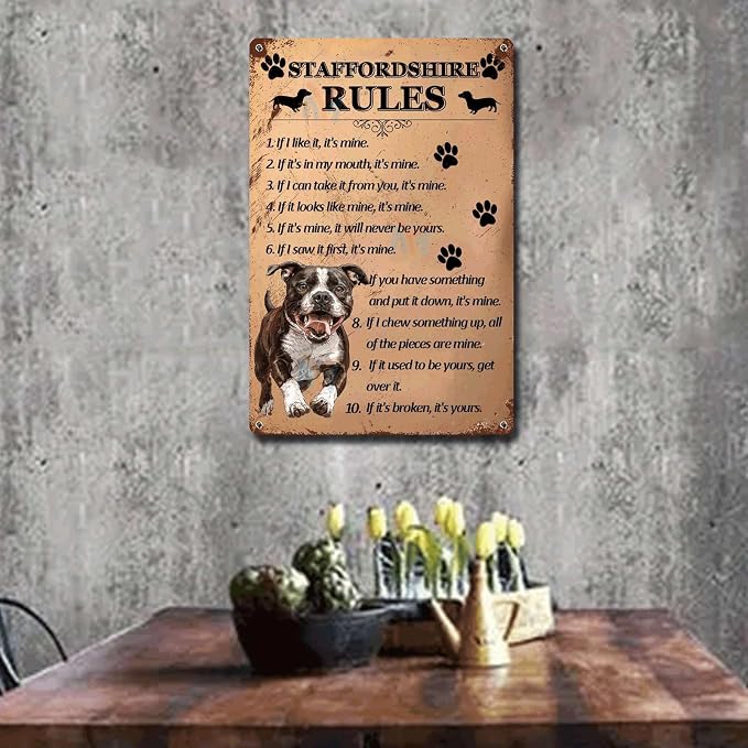 Metal Sign Tin Sign Vintage Wall Art Staffordshire Rules Restroom Tin Sign for Club 12×16 Inches