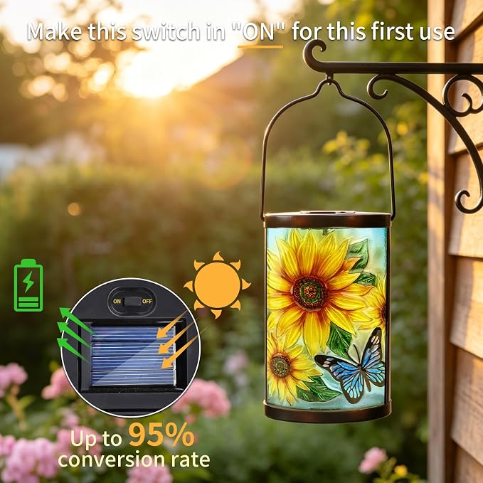 Hanging Solar Lantern Outdoor Waterproof LED Solar Lights Sunflower Decorative Solar Lanterns Tabletop Lamp for Outdoor Patio Garden Yard Decor