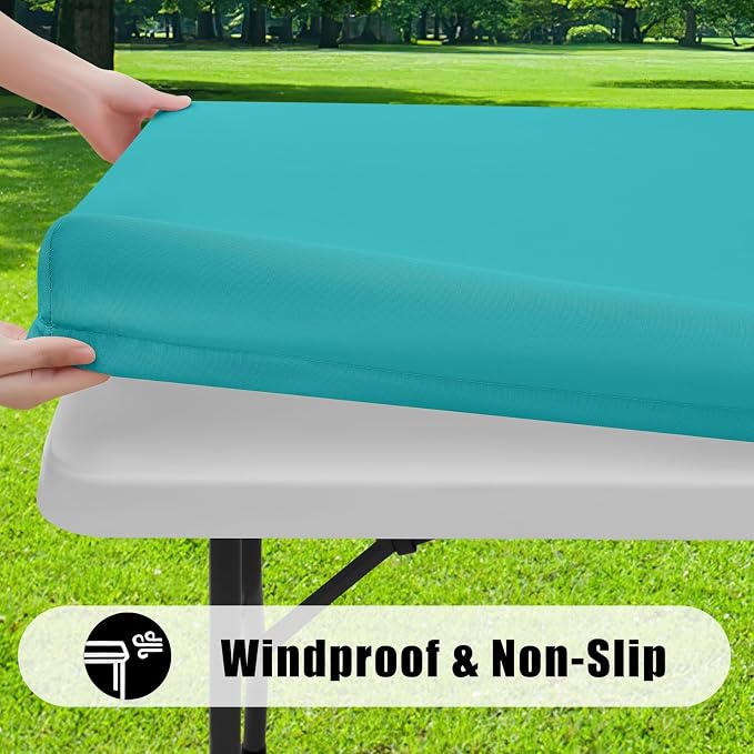 Smiry 6 Pack Rectangle Picnic Table Cloth, Waterproof Elastic Fitted Tablecloths, Washable Polyester Rectangular Patio Table Cover for Camping, Indoor and Outdoor (Turquoise, 30"x72")