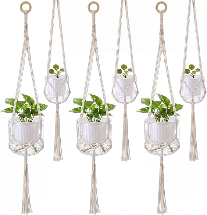 Hanging Planter Set of 6 Self Watering Indoor Flower Pots with Water Level Indicator Modern Plant Hangers for Indoor Garden Decor Balcony Apartment Boho Home Decoration Easy Care(White)