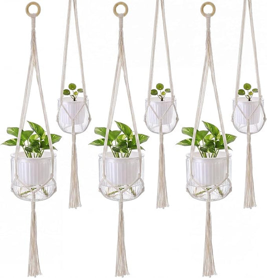 Hanging Planter Set of 6 Self Watering Indoor Flower Pots with Water Level Indicator Modern Plant Hangers for Indoor Garden Decor Balcony Apartment Boho Home Decoration Easy Care(White)
