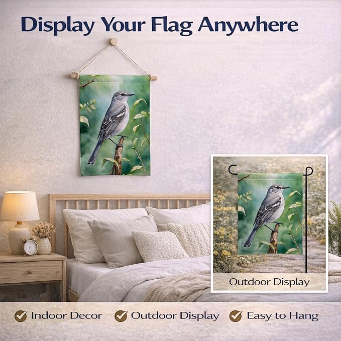 Caroline's Treasures Tennessee Northern Mockingbird Garden Flag Mailbox Flag Decorative Yard Flag Banner Outside Patio Artwork Yard Flower Beds, Garden Size, Multicolor