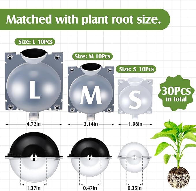 Threehoney 30 Pcs Air Layering Propagation Kit Reusable Half Black Half Transparent Grafting Ball Air Layering Pods Propagation Box Plant Rooting Grafting Box for Plants, Large, Medium, Small