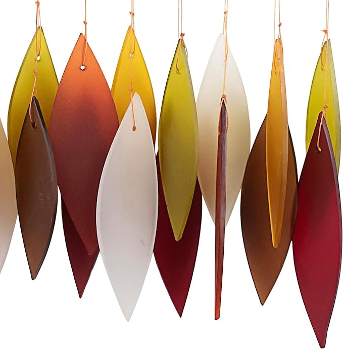 Blue Handworks Fall Leaves Glass & Driftwood Chime, Sandblasted Glass and Found Wood Handcrafted Wind Chime | Sandblasted Glass and Found Wood Handcrafted Wind Chime