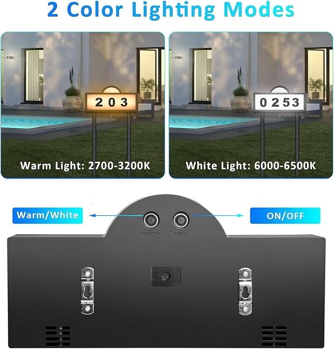 Solar Address Signs for Yard, Solar Powered Address Sign with Warm White & Cold White, IP65 Waterproof Solar House Numbers for Outside, LED Illuminated Plaques Wall Mounted & In Ground