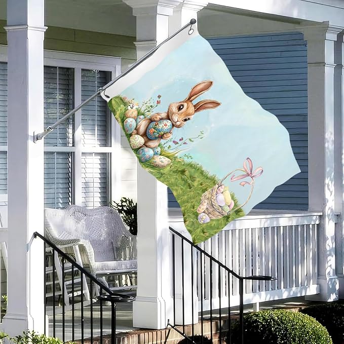 Easter Flag 3x5 Ft Double Sided Print Easter Garden Flag for Outside with 2 Brass Grommets Happy Easter Banner Spring Decor with Rabbit Eggs for Farmhouse Yard Indoor Outdoor Gifts