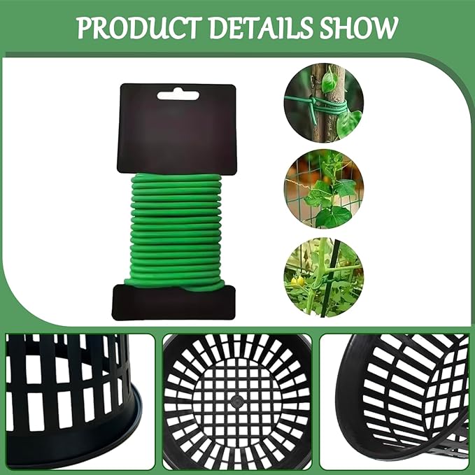 5 Pack 11 Inch Heavy Duty Hydroponic Net Pots, Black Strong Plastic Slotted Mesh Baskets for Orchids, Staghorn Ferns and Airy Grid Planters, with Support Wire