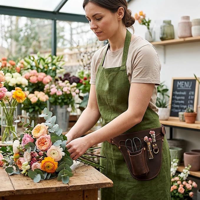 Leather Florists Tool Belt Bag,3 Pockets,Adjustable Gardeners Waist Holster | Fit 34-40 Inches Waist, Lightweight, Heavy Duty, Versatile For Woodworking Outdoor Transplanting Trimming DIY, Gift for Him