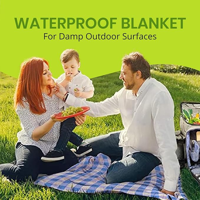 Nature Gear Picnic Backpack for 4, Insulated Picnic Set with Dinnerware, Wine Cooler, Blanket & Cutlery Service, Waterproof Outdoor Bag for Beach, Camping, Travel & Park, Blue