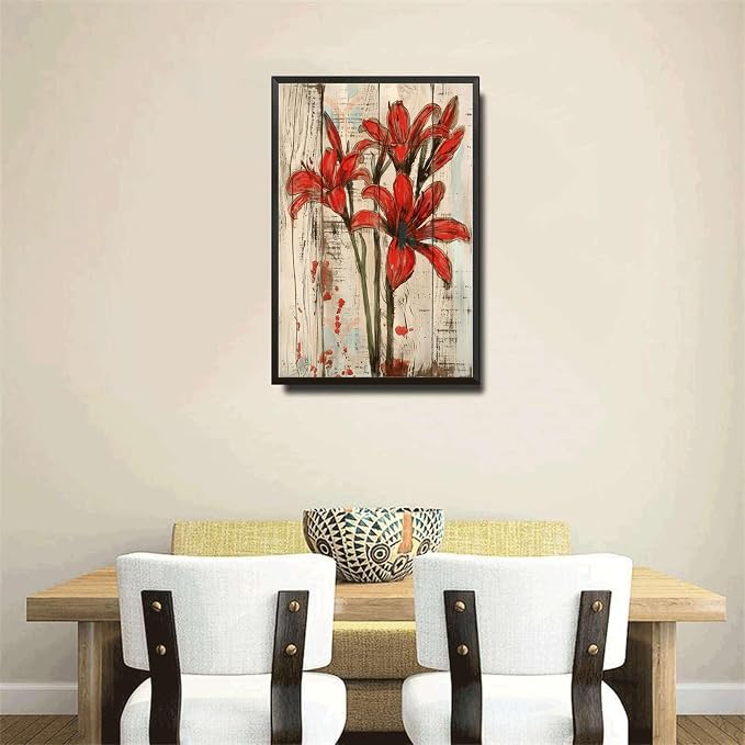 Metal Sign Tin Sign Vintage Antique Paint Lycoris Tin Sign for Shabby Chic Interiors Red Flower Admirers and Weather Resistan Inspirational Wall Art for Home Decor 6×8 Inches with Metal Frame