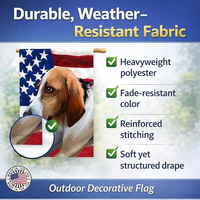 Caroline's Treasures CK6650CHF Poitevin Dog American Flag House Flag Large Porch Sleeve Pole Decorative Outside Yard Banner Artwork Wall Hanging, Polyester, House Size, Multicolor
