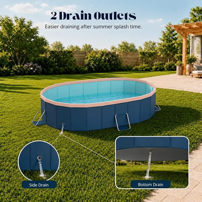 6 ft Foldable Non-Inflatable Swimming Pool, 72.04 x 54.33 x 17.71 in, Blue PVC Backyard Pool with Aluminum Alloy Triangle Supports for 1 Adult and 1 Child