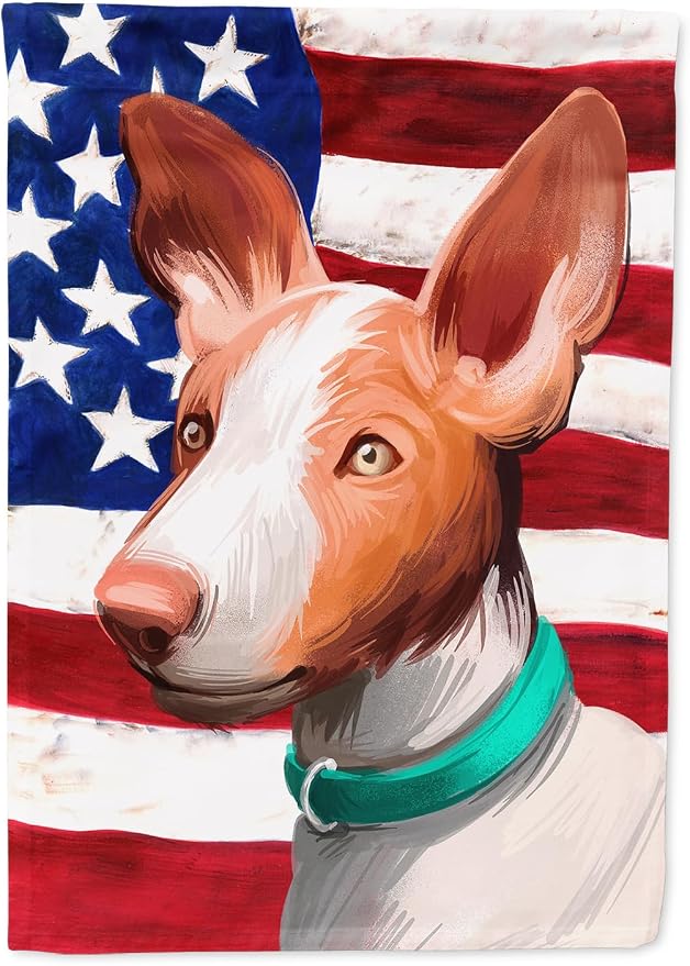 Caroline's Treasures CK6565CHF Ibizan Hound Dog American Flag House Flag Large Porch Sleeve Pole Decorative Outside Yard Banner Artwork Wall Hanging, Polyester, House Size, Multicolor