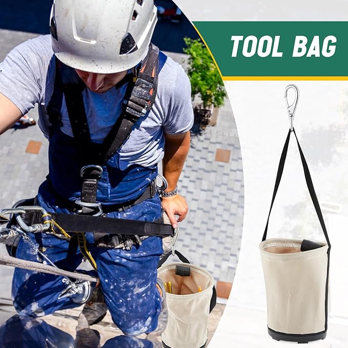 Heavy Duty Tool Canvas Bucket 12 x 12 x 9'' Tapered Wall Bucket Bag with 14 Inner Pockets, Thickened 14 Ounce Canvas, Plastic Bottom High Weight Load Capacity up to 100 Lbs(Unprinted)