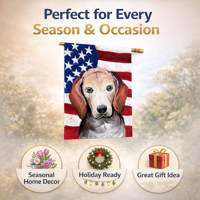 Caroline's Treasures CK6517CHF Estonian Hound Dog American Flag House Flag Large Porch Sleeve Pole Decorative Outside Yard Banner Artwork Wall Hanging, Polyester, House Size, Multicolor