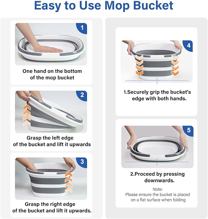 Lesipee Upgraded 16L Collapsible Mop Bucket with Multi-Functional Lid, 4-in-1 Foldable Silicone Tub with Table Surface, Floor Stand, Space Saving 4.2 Gallon Storage Solution for Home & Outdoor