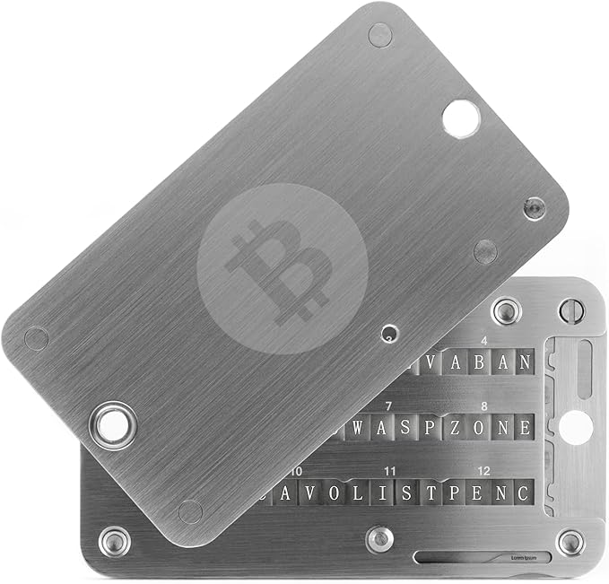 Crypto Seed Phrase Storage, 304 Stainless Steel Secure Bitcoin Wallet, Private Key Recovery Cold Storage Backup 3 Plates 24 Words Compatible with BIP39 Hardware Wallets, Ledger, Trezor