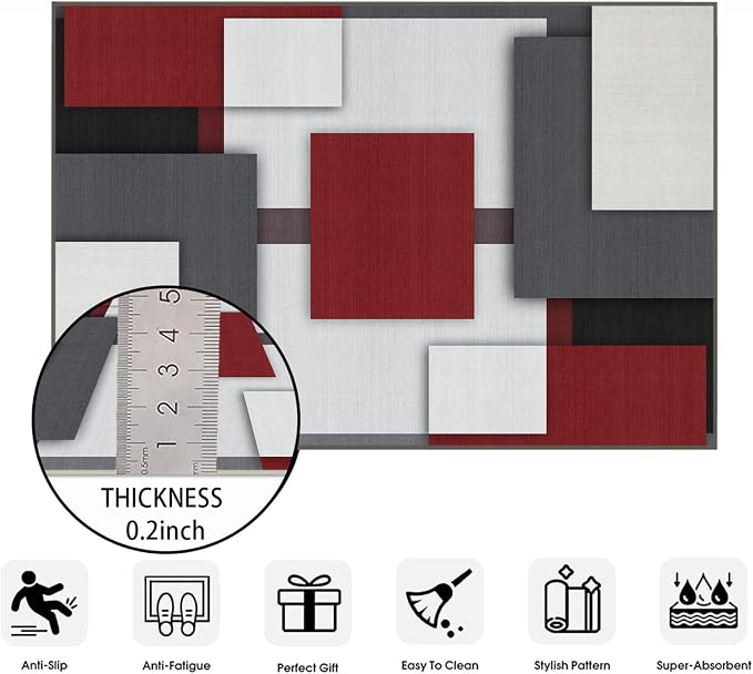 Red and Black Area Rug 3x5 for Bedroom Geometric Mid Century Rug | Washable Modern Rugs Low Pile Non-Slip Abstract Floor Carpet for Kitchen Living Room Dining Room Bedroom Entry