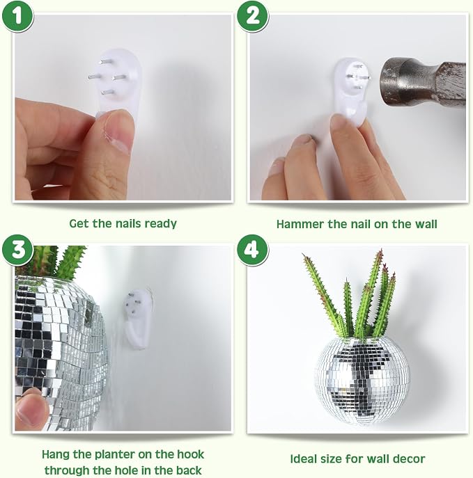 Maxcheck 6 Pcs Disco Ball Planter 4.7 Inch Mirror Disco Ball Wall Hanging Planter Glass Vase Boho Flower Pots Plant Terrariums for Indoor Outdoor Home Decorations (Silver)